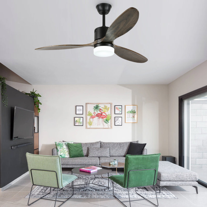 Ventilateur de plafond réversible en bois à 3 pales de 52 po avec lumières DEL et télécommande 6 vitesses Asira