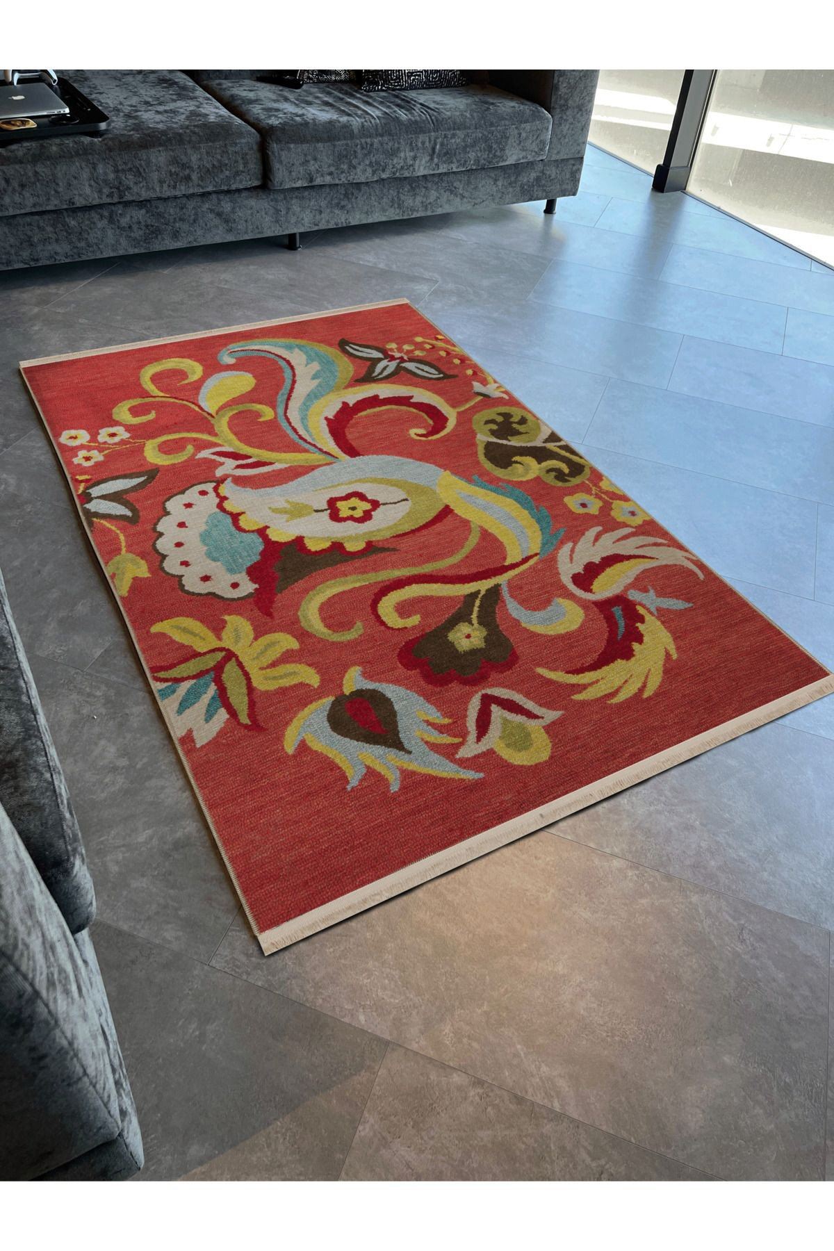 Red Red Coloured Rug Dakota Fields Red Themed Multi Coloured Abstract Ethnic Floral ...