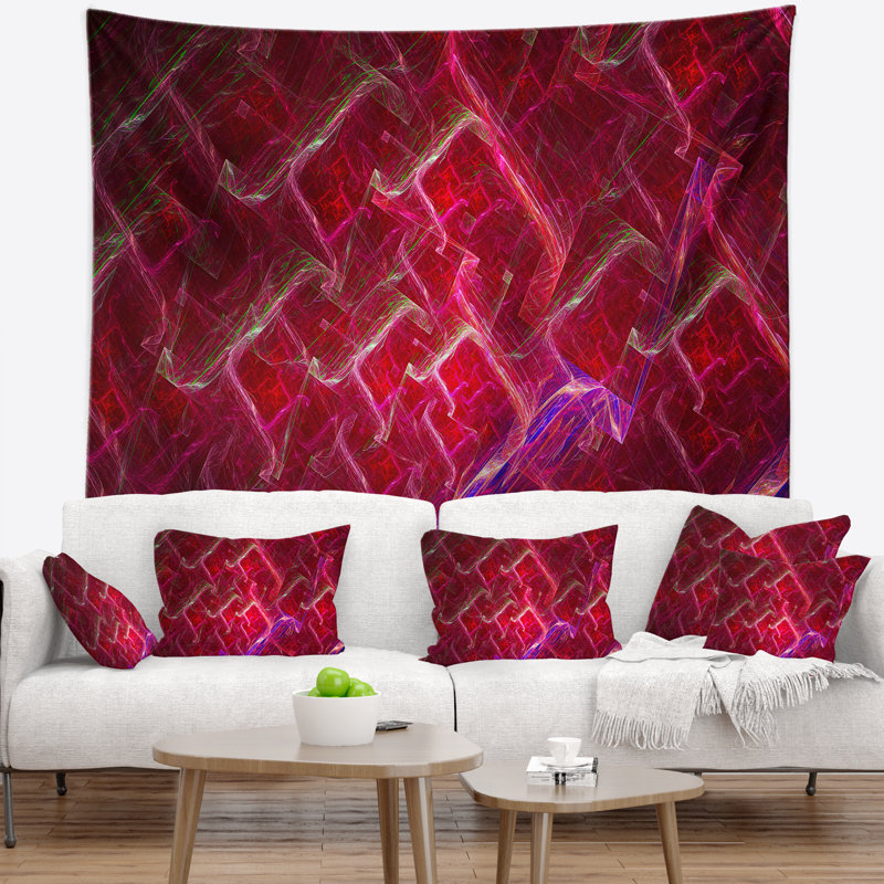 Tapisserie abstraite rouge électrique fractale abstraite, H 32 po x l 39 po
