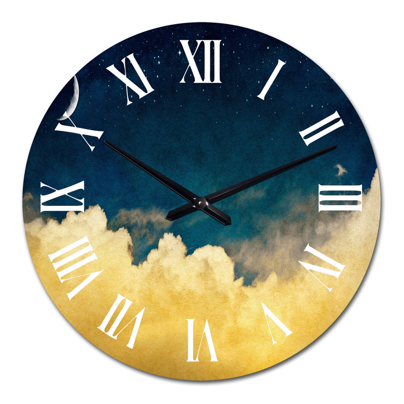 Nuage jaune sur un ciel bleu foncé - Horloge murale traditionnelle, Moyen