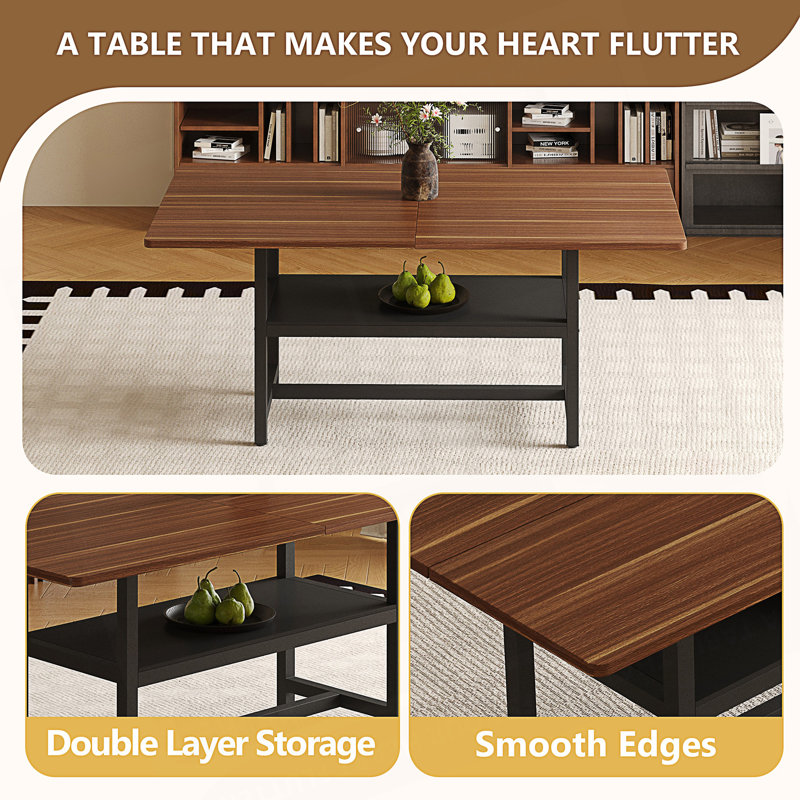 Dining Table with Storage Shelf, Walnut / Black