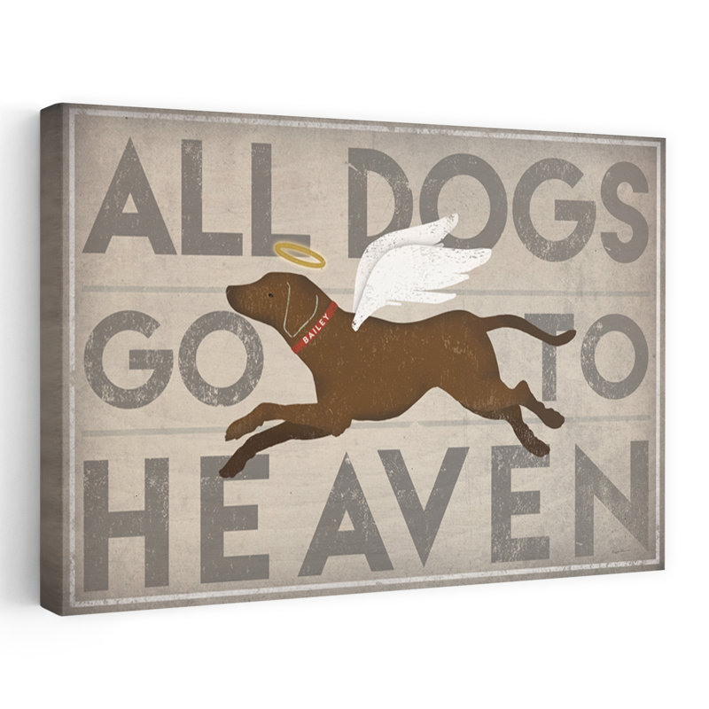 «All Dogs Go To Heaven II» - art animalier brun chocolat ange, H 24 po x l 36 po