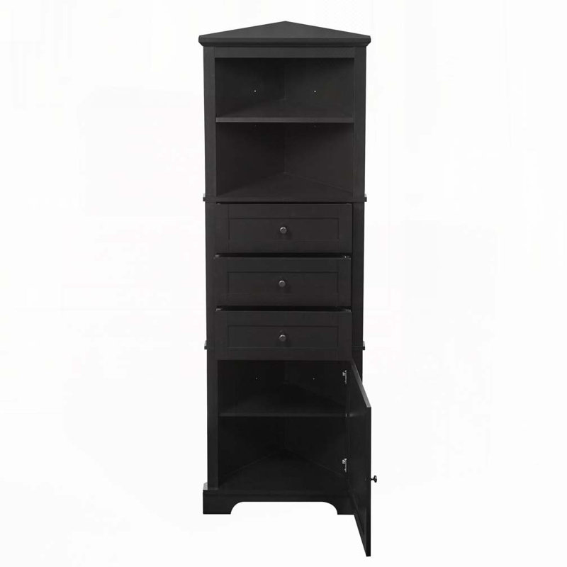 Bathroom Storage Cabinet with 3 Drawers and Adjustable Shelves, Black
