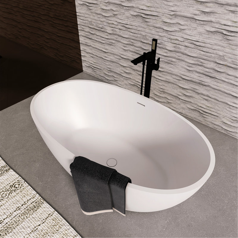 Baignoire de trempage autoportante de 55 pouces pour salle de bain, Blanc mat