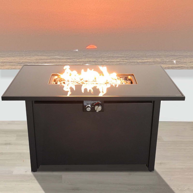25" H x 42" W Steel Outdoor Fire Pit Table with Lid, Black