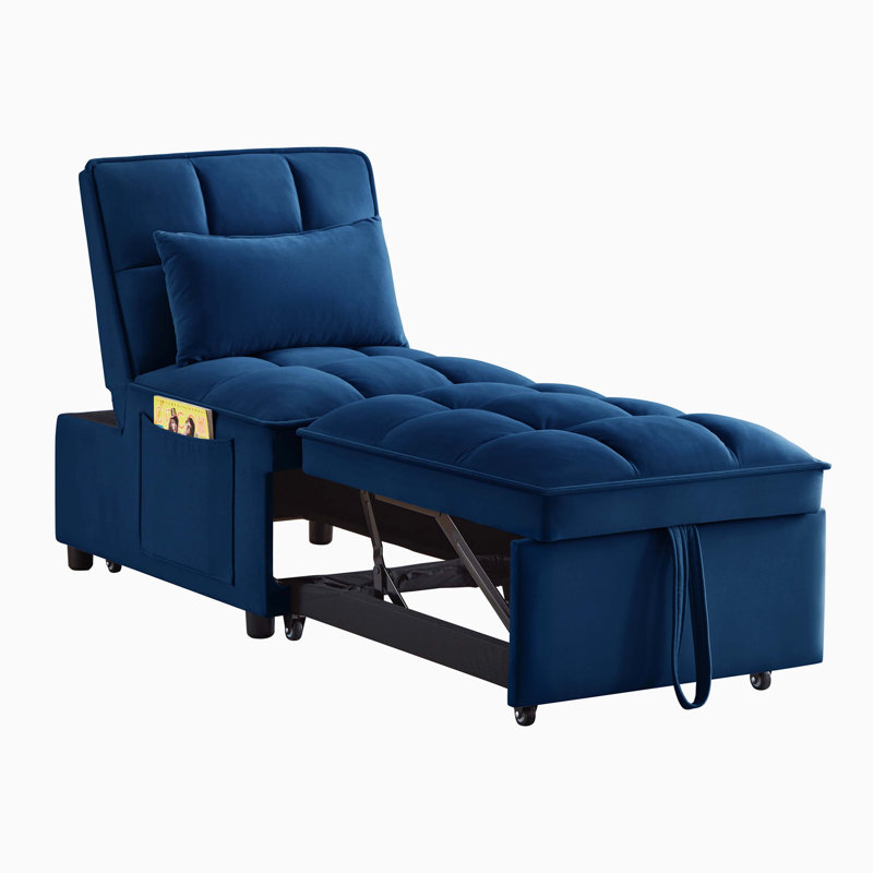 4-In-1 Multi-Functional Single Sofa Bed, Tufted Pull-Out Lounger With Adjustable Backrest Pillows And Storage Pockets