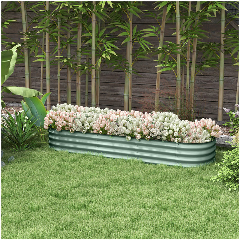 Outsunny 6.4' x 2' x 1' Galvanized Raised Garden Bed Kit, Outdoor Metal Elevated Planter Box with Safety Edging, Easy DIY Stock Tank for Growing Flowers, Herbs & Vegetables, Green