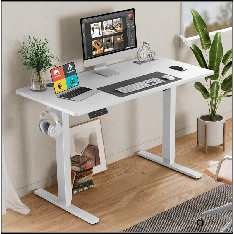 Bureau électrique à hauteur ajustable électrique, bureau d'ordinateur ergonomique assis-debout, Blanc