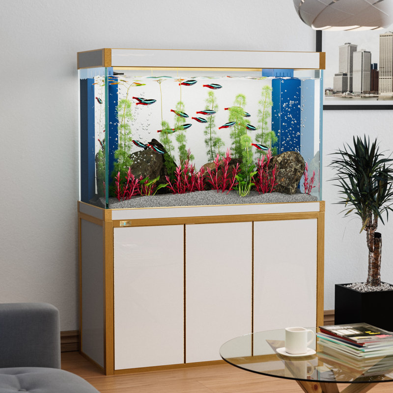 Réservoir d'aquarium rectangulaire, Blanc / Doré, 175 gallons (H 61 po x l 59 po x P 19,7 po)