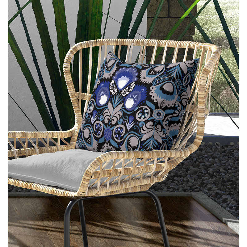 Oreiller fantaisiste avec housse amovible, H 16 po x l 16 po, Noir / bleu / bleu sarcelle