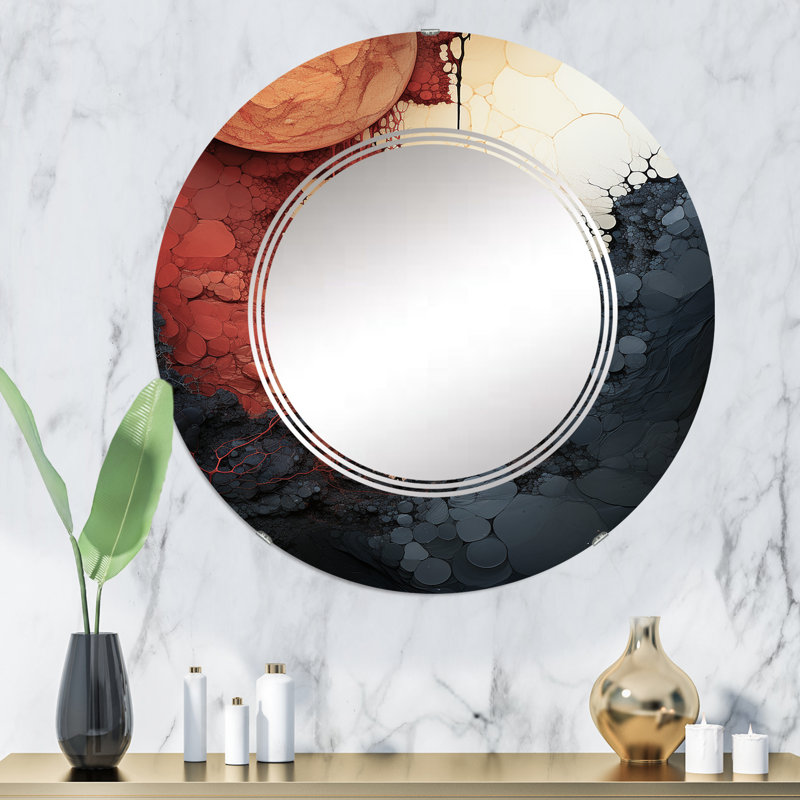 Pavana - Miroir mural rond moderne, 32 po x 32 po