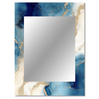 Blue and Gold Marble Clouds XI - Fractals Unique Wall Mirror, Modern Mirror, Printed Metal Art