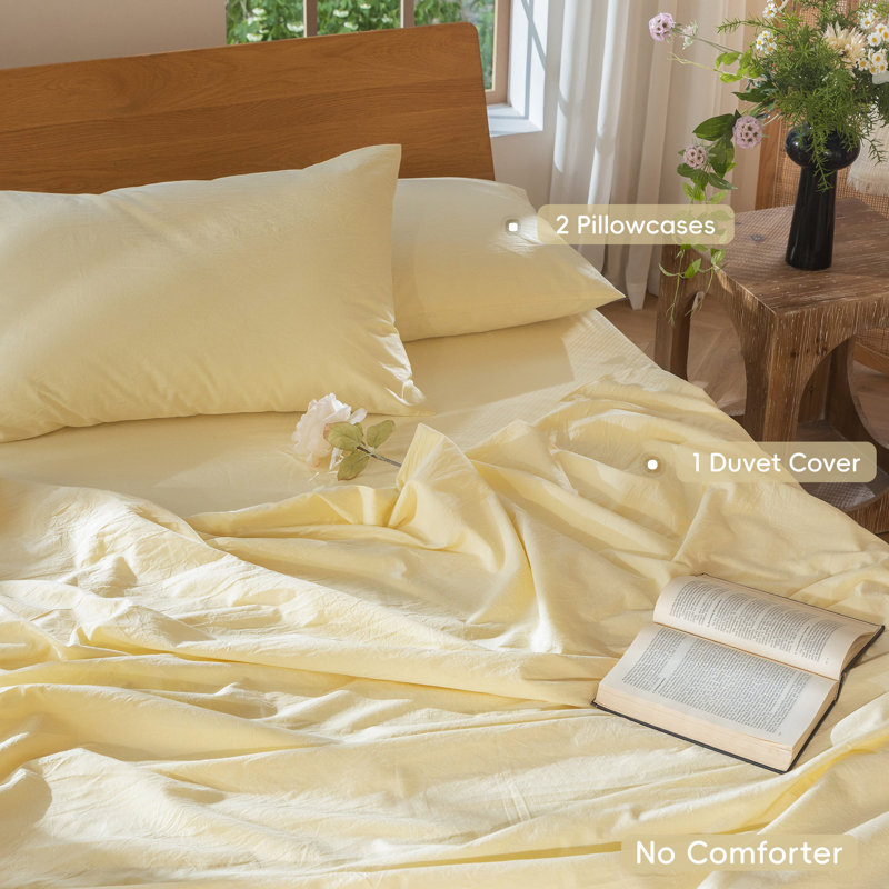 MooMee Duvet Cover Set 100% Washed Cotton Linen Like Textured Lightweight, King Duvet Cover + 2 King Pillowcases