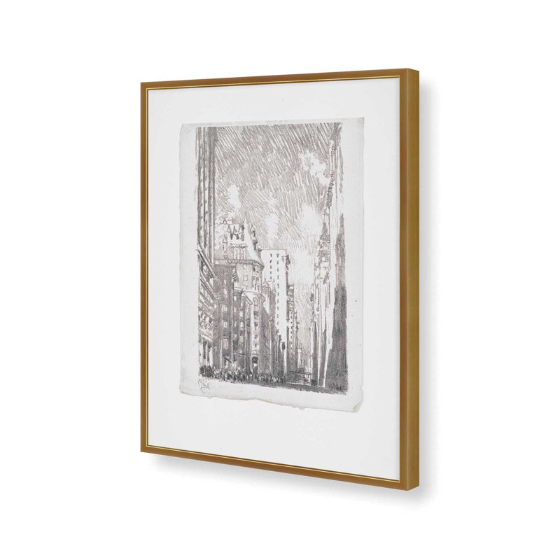 Lithographie de New York 1 par Stellar Design Studio, reproduction d'art, L 36 x H 48, Doré, Impression encadrée