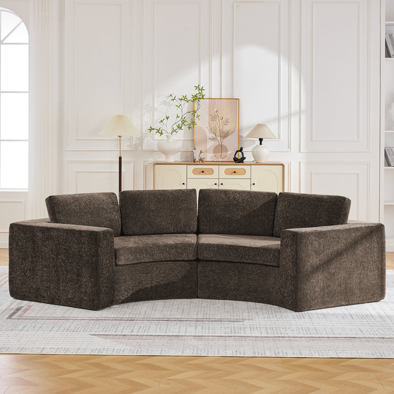 Boneless Curved Sectional Compressed Sofa, 4 Seater with 8.47" Wide Arms, No Assembly Required, Brown, 4