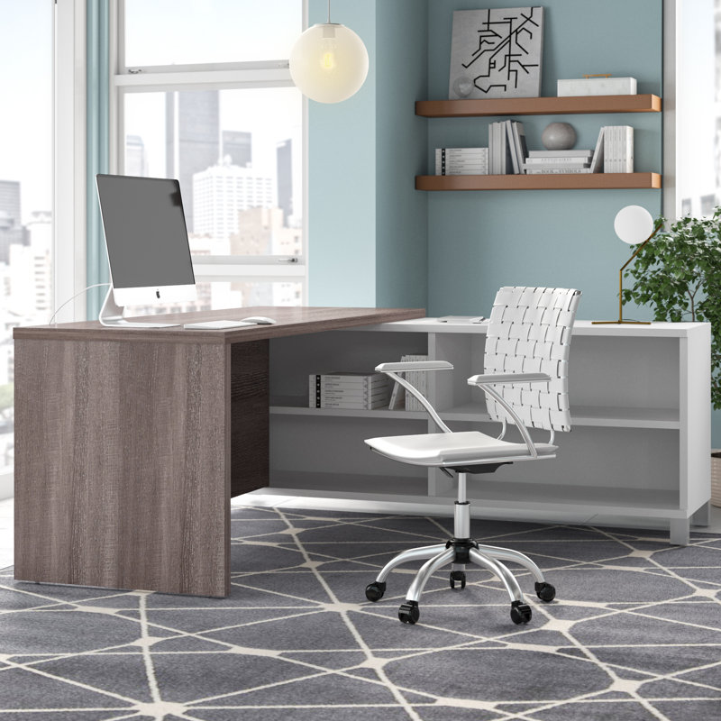 Ornello Modular L-Shaped Executive Desk, White / Bark Gray