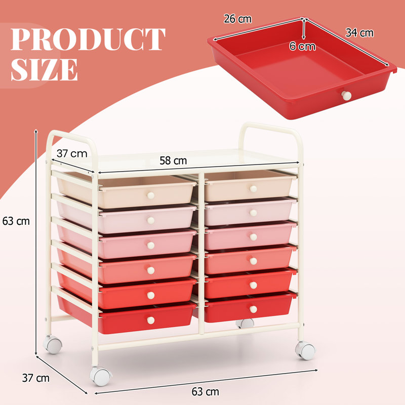 12 Drawer Storage Drawer, Red/Pink