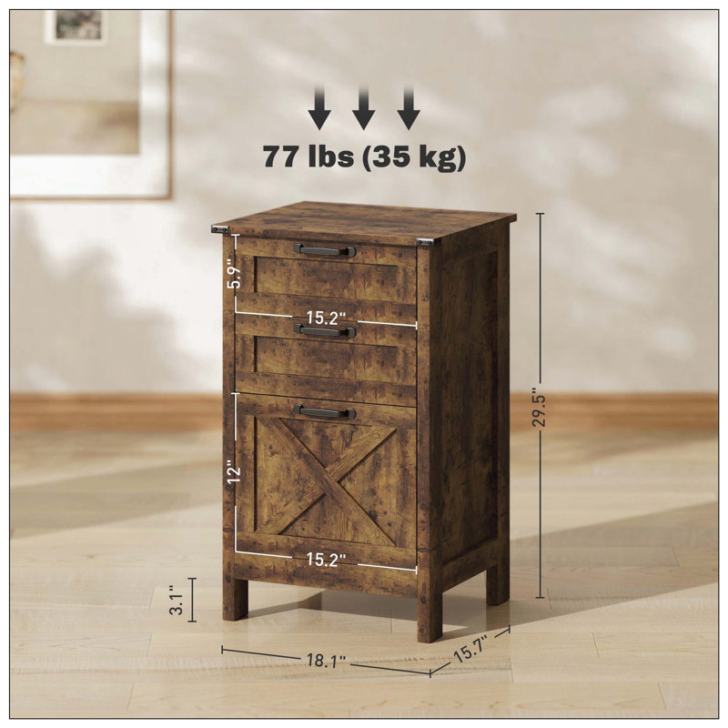 Classeur vertical à 3 tiroirs avec rangement pratique, Rustic Brown