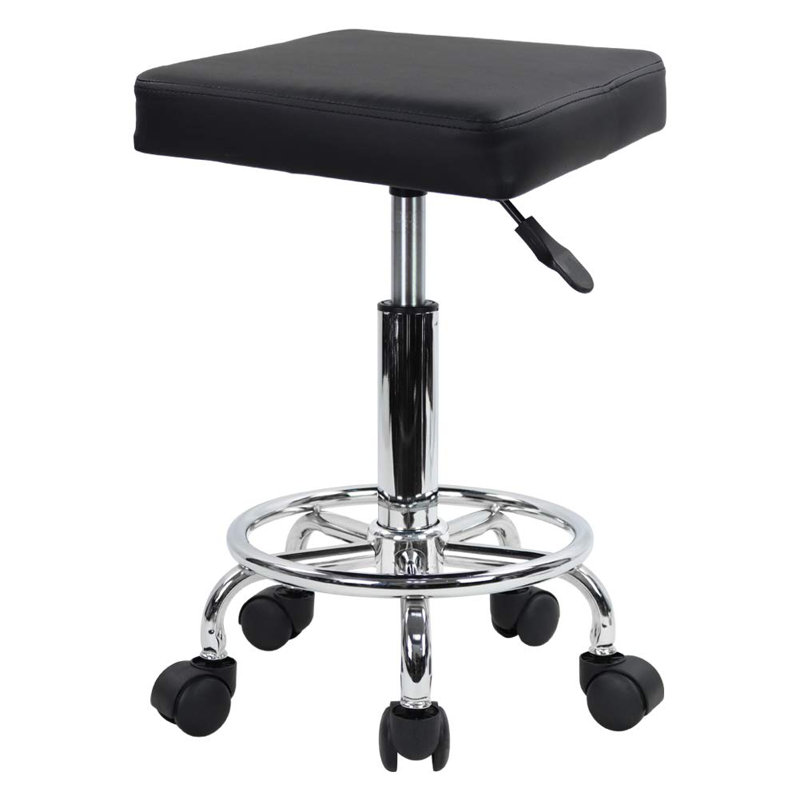 Petit tabouret à roulettes réglable en hauteur avec repose-pieds, Noir