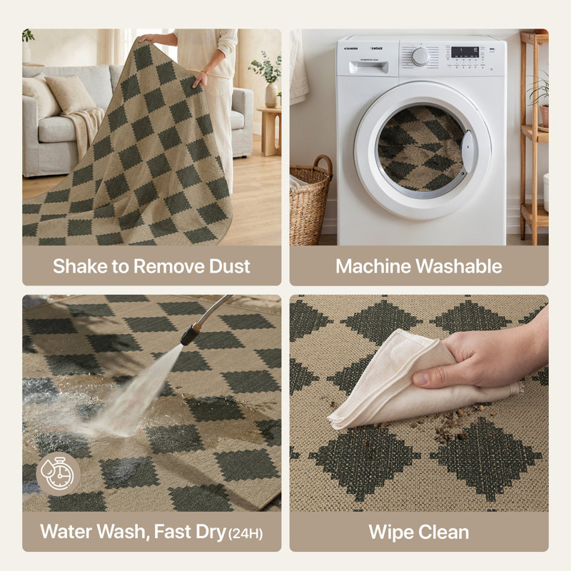 Machine Washable Indoor/Outdoor Rug, Non-Slip Diamond Area Rug, Rectangle 8' x 10'