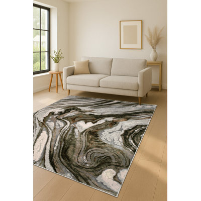  Tapis de chambre à coucher abstrait vert ivoire 8X10 Ft