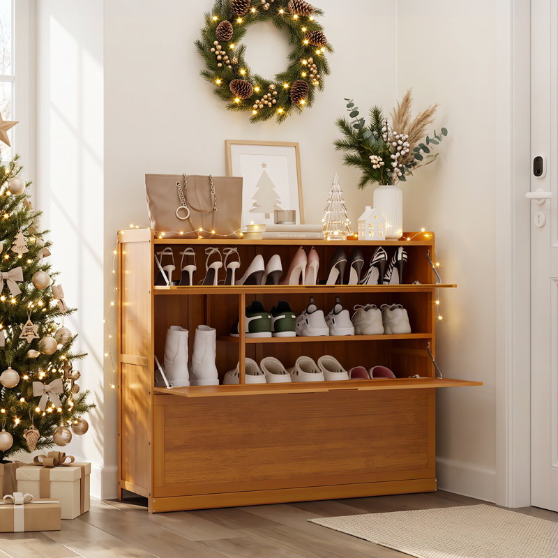 Range-chaussures à 6 niveaux avec 26 paires de portes rabattables et range-chaussures en bambou