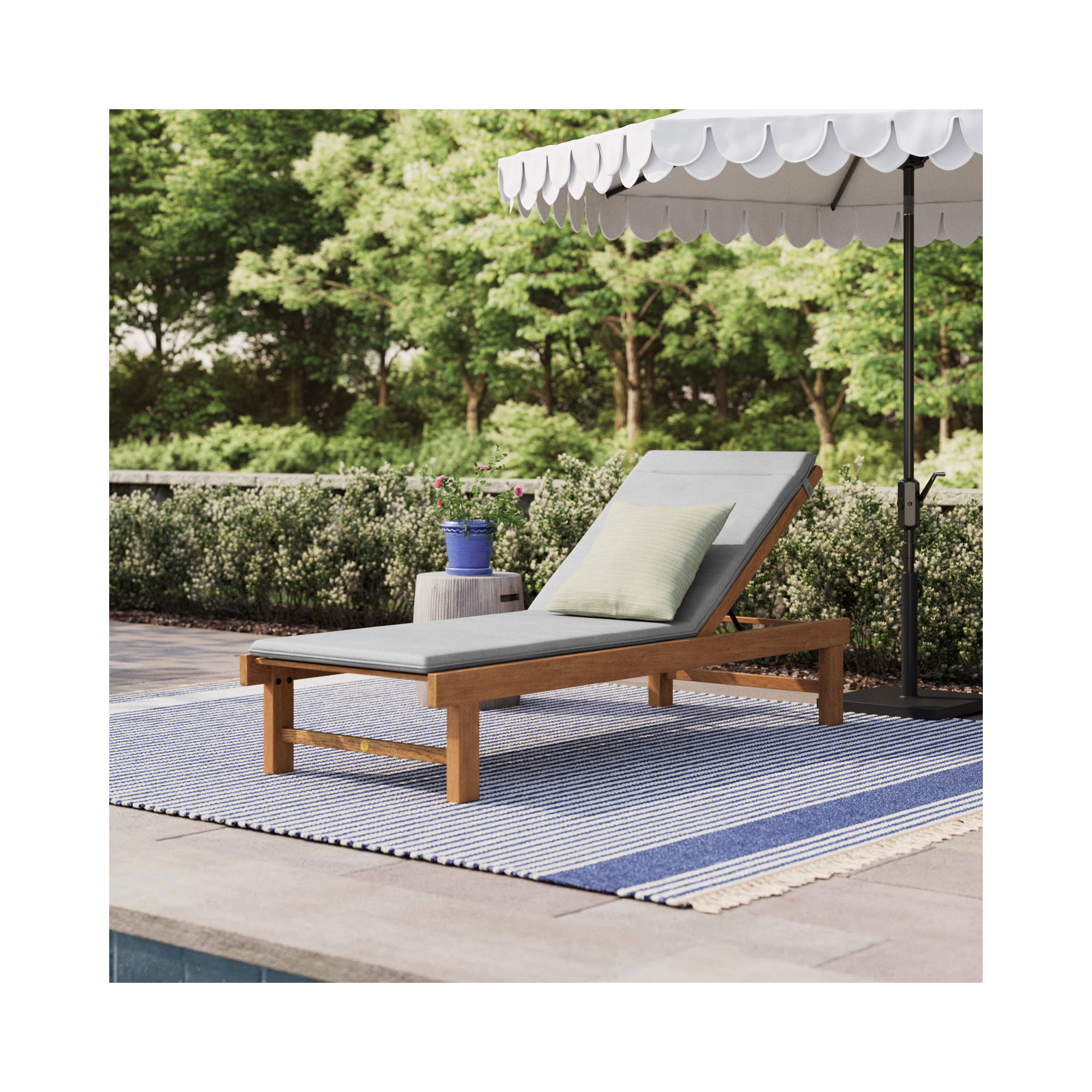 Arnoult Teak Reclining Single Chaise with Cushions