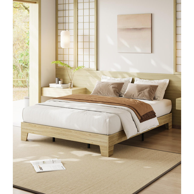 Wood Platform Bed Frame, Wood Slat Support, No Box Spring Needed, Easy Assembly, Noise-Free Design, Underbed Space for Storage