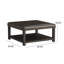 Grand repose-pieds carré de 35 po de large avec support de rangement, table basse en similicuir et pieds en bois massif, sièges de salon surdimensionnés, brun