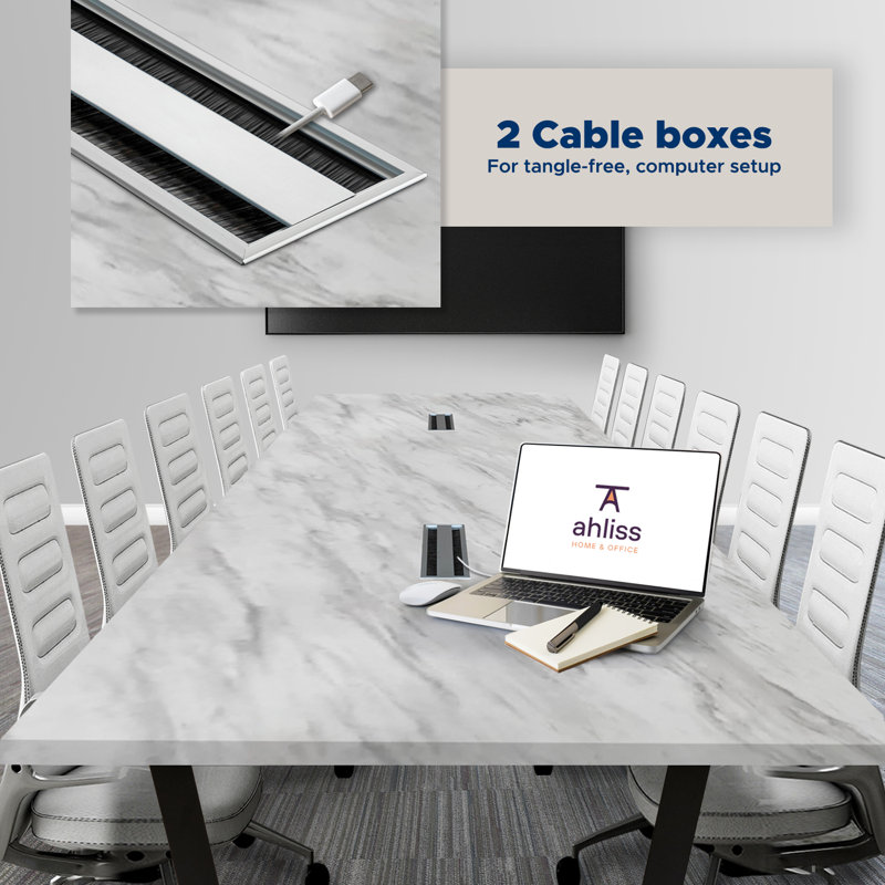 Rectangular Conference Table, H 30 po x L 144 po x l 47,25 po, Marbre blanc
