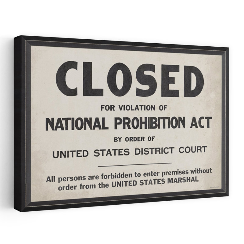 Fermé - National Prohibition Act, art abstrait rétro, H 16 po x l 24 po