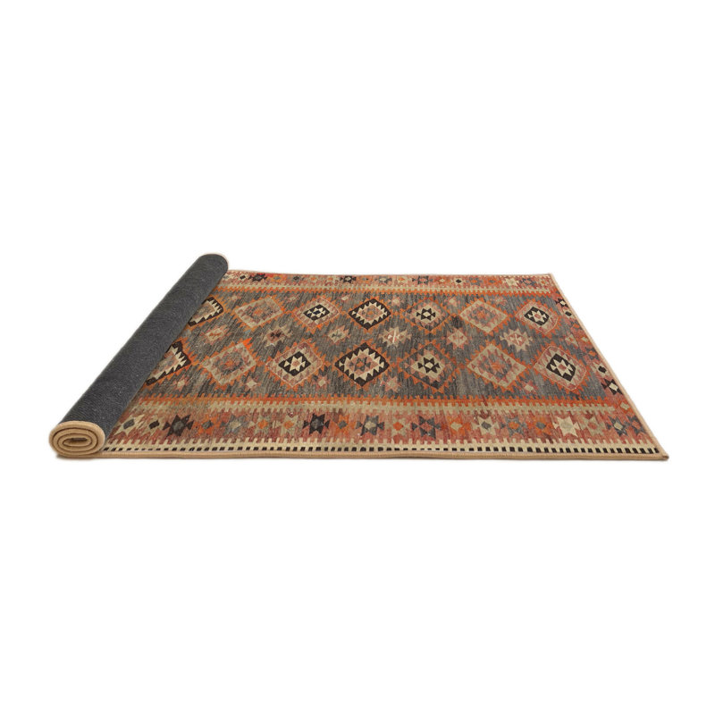 Tapis contemporain brun / beige / orange, Rond 6 pi