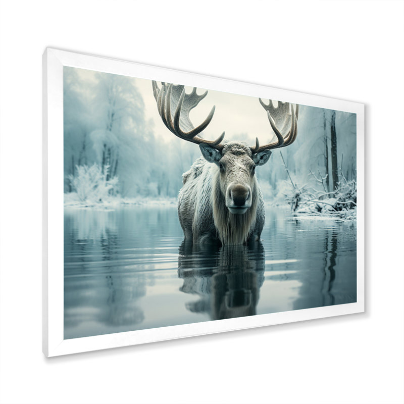 «Blue Blue Moose», impression sur toile encadrée, H 16 po x l 32 po x P 1 po, Cadre simple blanc