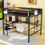 Lit mezzanine double avec bureau, tablettes et échelles doubles