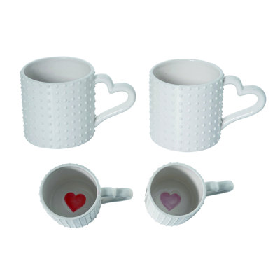Ceramic Watercolor Heart and Hobnail Mug Set of 2 for Valentines Day Perfect for Drinkware Home Decorations White Dolomite Indoor Use Gift Giving and Hostess Gifts Tabletop Decor