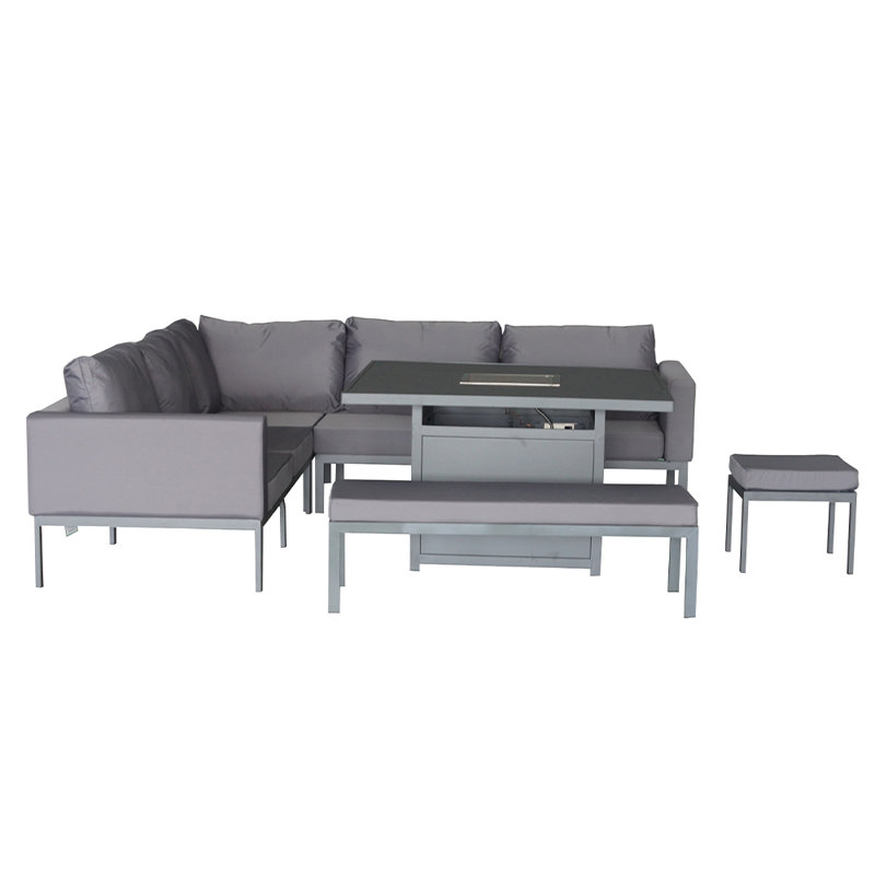 Munisah 8 - Person Patio Dining Set with Rectangular Table , Cushions Included, Gray