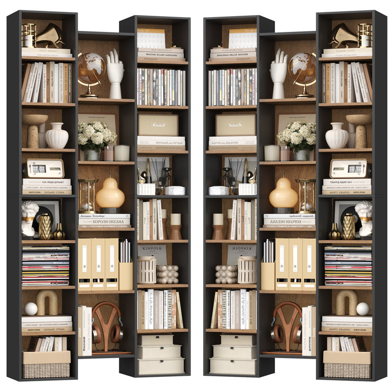 📖✨ 2-Pack 8-Tier Bookcase Set, 21-Cube Storage Bookshelves Unit With Adjustable & Removable Shelves, Black/Walnut