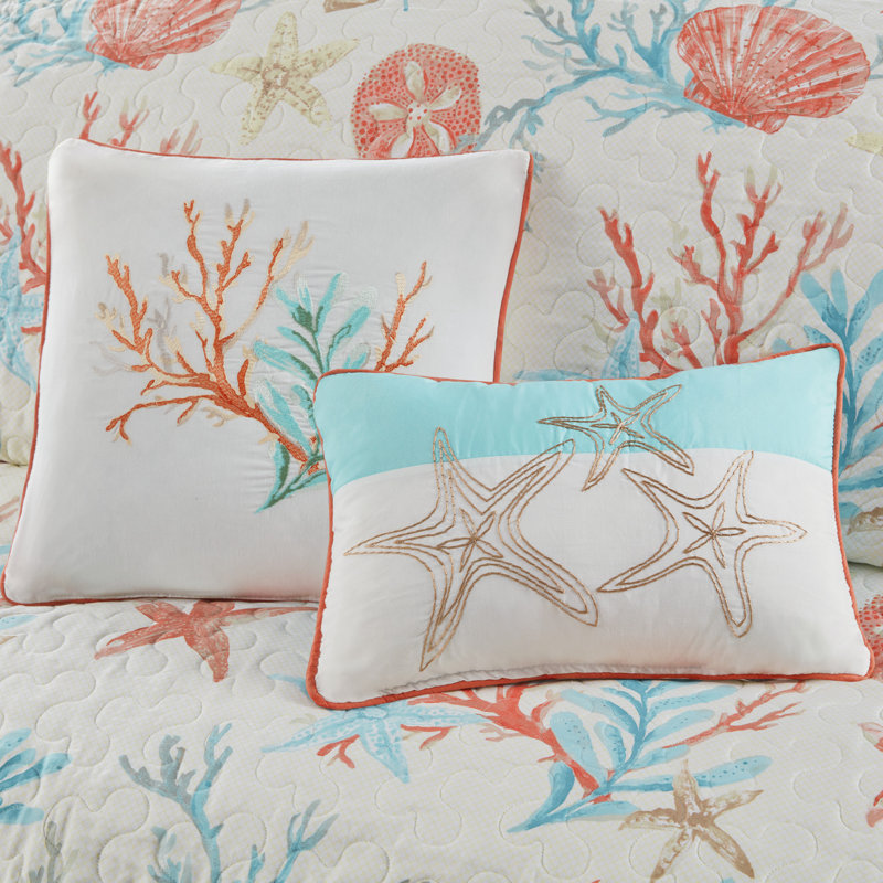 Ivory Cotton Reversible Full Quilt Set with Throw Pillows