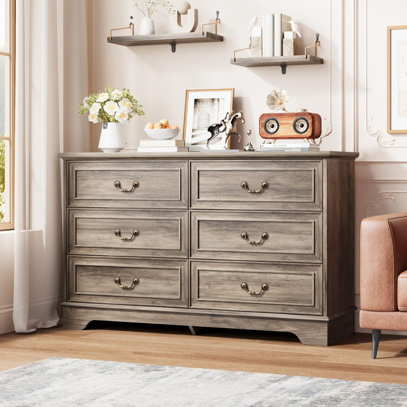 Commode 6 tiroirs avec commode double 47 po de largeur pour rangement dans le salon