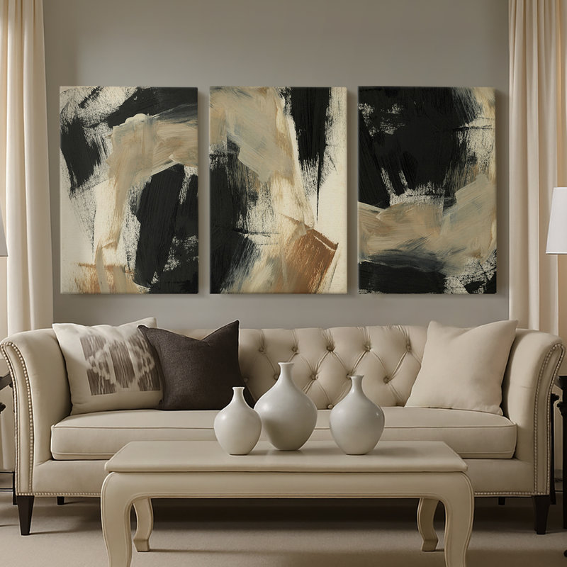 Baked Paintstrokes IV - Toile tendue sur mesure avec châssis - 3 pièces, H 12 po x l 24 po