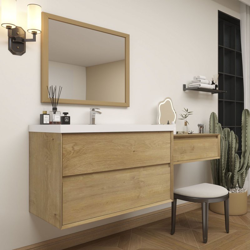 Meuble-lavabo mural 72 po avec évier en acrylique renforcé Aliki, Chêne