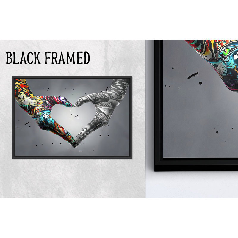 Impression sur toile Love Hand Graffiti: art mural de style Banksy, 1P BlackFramedCanves, H: 11,9 po x l: 15,8 po