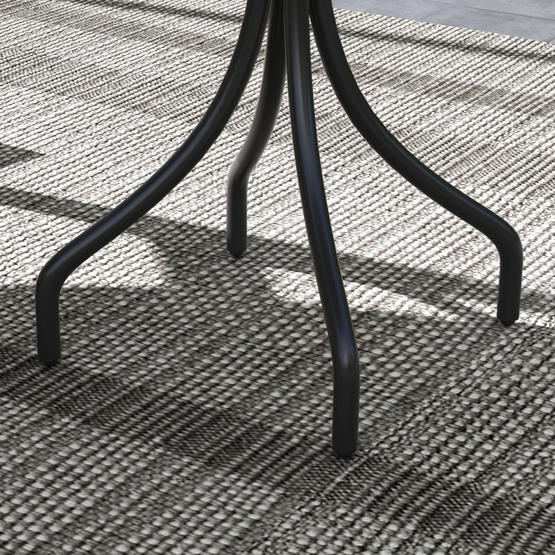 Table de jardin ronde de 26 po avec structure en acier et conception à lattes pour la cour, le porche, le balcon et la table de bistro grise patinée