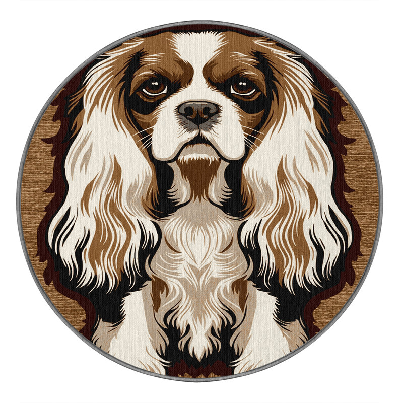 Washable Cavalier King Charles Spaniel Dogs Area Rug, Round 7'