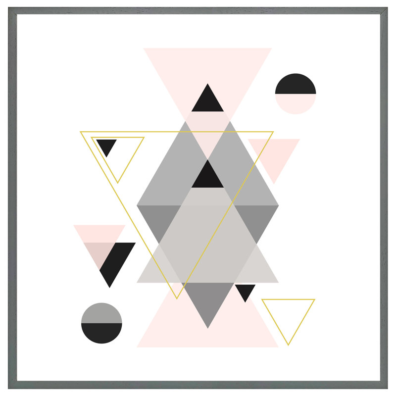 Forbes Pink & Grey Geometric Triangles - Single Picture Frame Print, 31cm H x 31cm W x 4cm D, Grey Framed