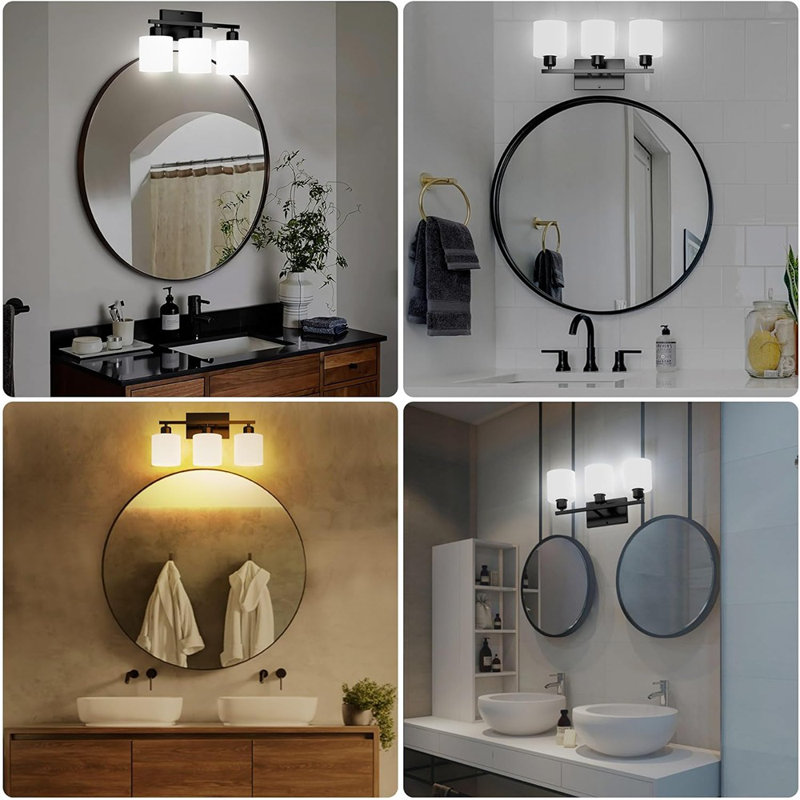 Luminaire de salle de bain noir au-dessus d'un miroir, meuble-lavabo ...