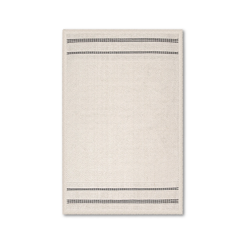 Porto Boho Style Soft Absorbent Turkish Cotton Bath Rugs, Ecru, 24" W x 40" L + 20" W x 24" L