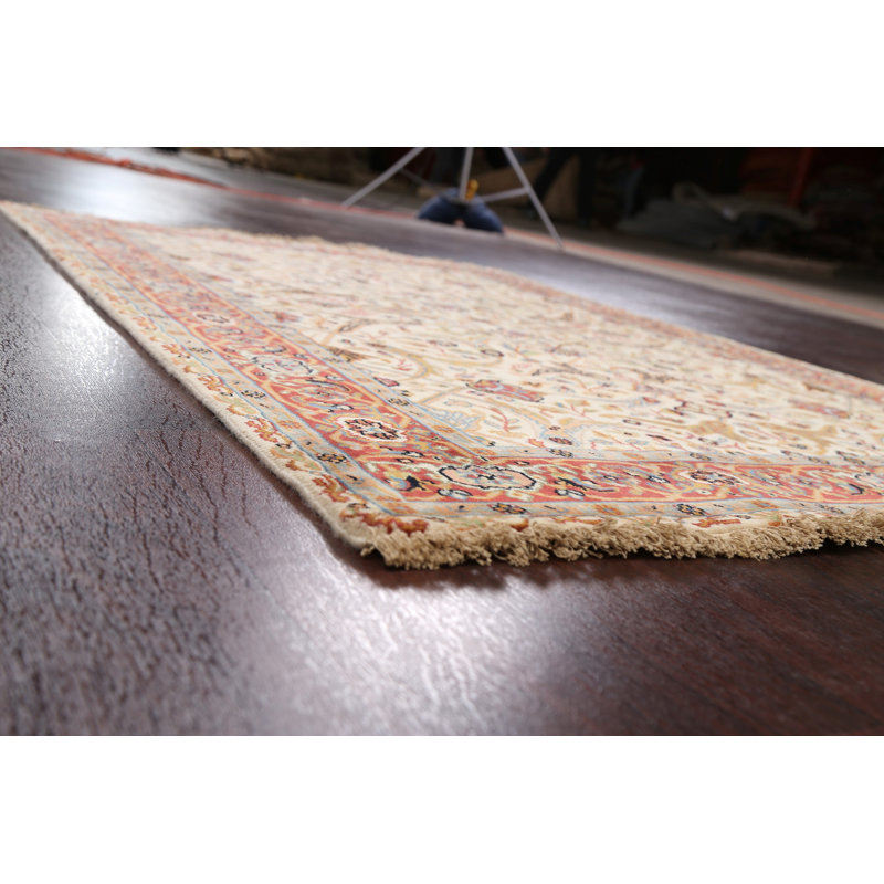 Tapis ivoire en laine noué à la main de conception unique 4 pi x 6 pi 1 po New Age