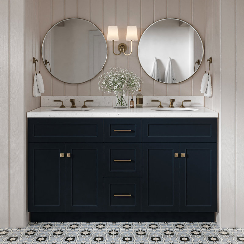 Abell 60.25'' Bathroom Vanity with Carrara Quartz Top, Midnight Blue