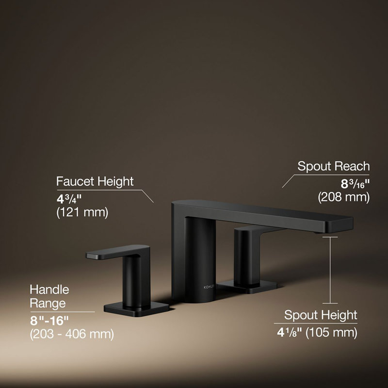 Parallel Two-Handle Deck-Mount Bath Faucet, Matte Black